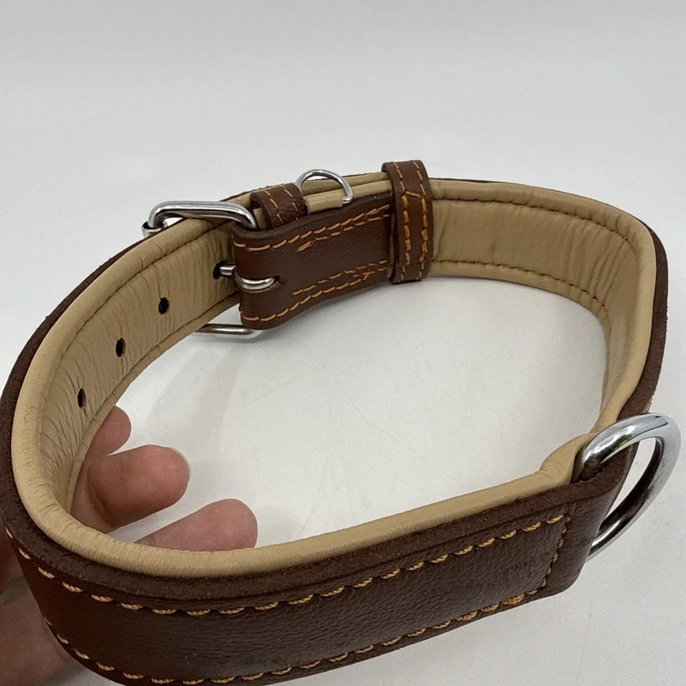 Riparo Genuine Leather Padded Dog Heavy Duty K-9 Adjustable Collar 24